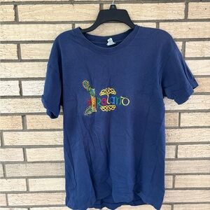 Navy Blue Short Sleeve Tee with Artistic Graphic